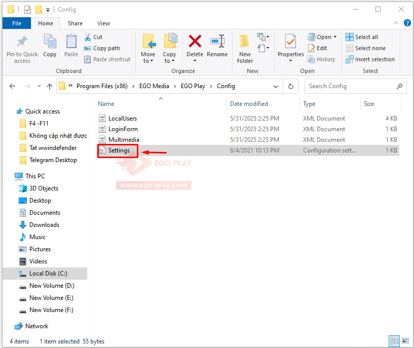 Setting trong thư mục EGOPLAY